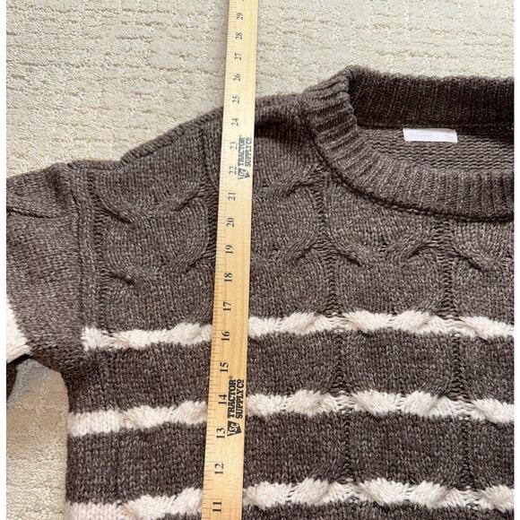 Lauren Conrad Cable Knit Striped Sweater XL Brown White Crew Neck Long Sleeve - Picture 5 of 9